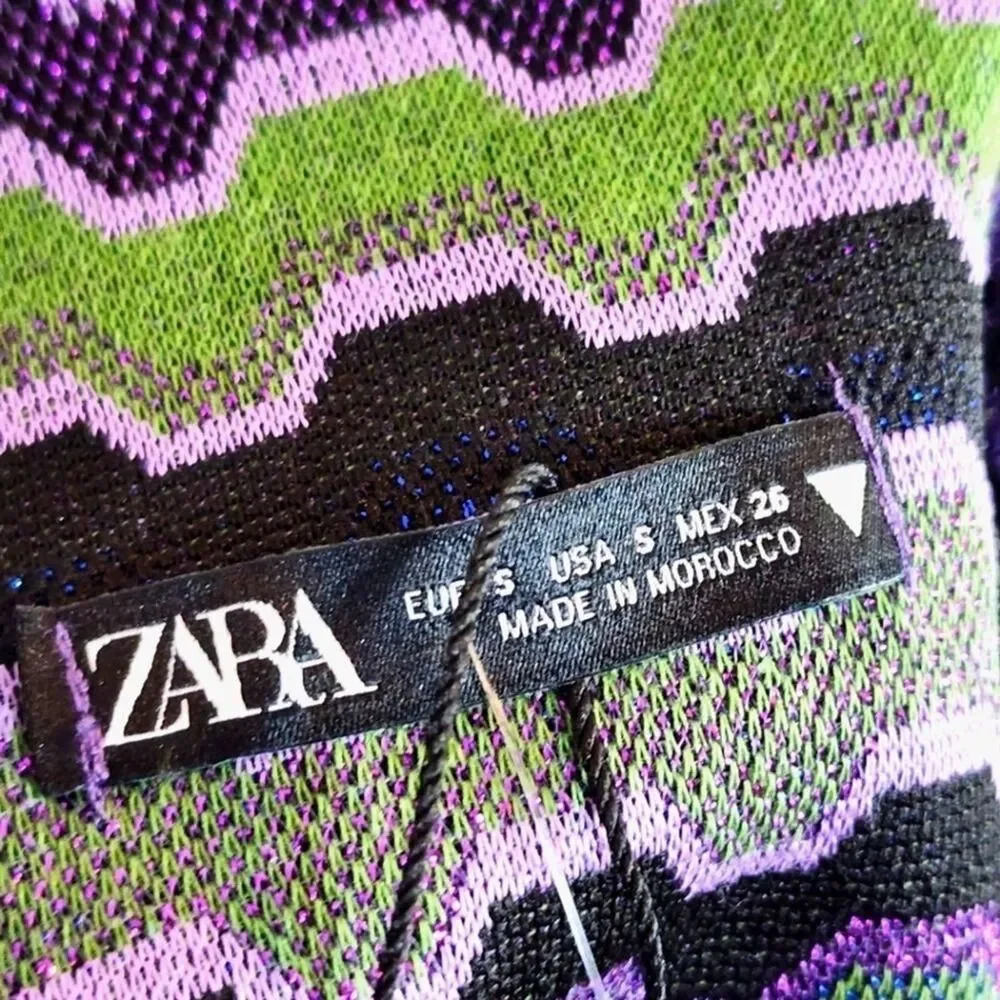 NWT Zara Green Purple Metallic Geo Striped 90s Y2K Cutout Mini Dress Size Small